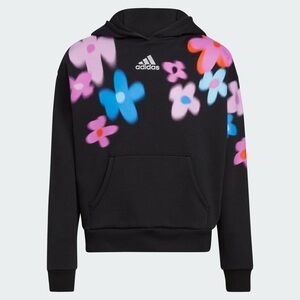 NWT Girl’s Size 14 Adidas Aura Flower Print Pullover Hoodie In Black/Multicolors